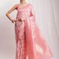 Janasya Peach Silk Blend Geometric Jacquard Saree | Swadesiicart