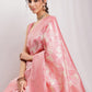 Janasya Peach Silk Blend Geometric Jacquard Saree | Swadesiicart