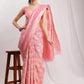 Janasya Peach Silk Blend Geometric Jacquard Saree | Swadesiicart