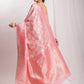 Janasya Peach Silk Blend Geometric Jacquard Saree | Swadesiicart