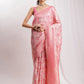 Janasya Peach Silk Blend Geometric Jacquard Saree | Swadesiicart