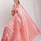 Janasya Peach Silk Blend Geometric Jacquard Saree | Swadesiicart