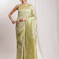 Janasya Green Silk Blend Geometric Jacquard Saree | Swadesiicart