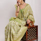 Janasya Green Silk Blend Geometric Jacquard Saree | Swadesiicart