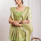 Janasya Green Silk Blend Geometric Jacquard Saree | Swadesiicart