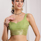 Janasya Green Silk Blend Geometric Jacquard Saree | Swadesiicart
