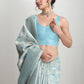 Janasya Sky Blue Silk Blend Geometric Jacquard Saree | Swadesiicart