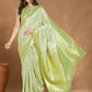 Janasya Light Green Silk Blend Geometric Jacquard Saree | Swadesiicart