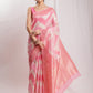 Janasya Peach Silk Blend Geometric Jacquard Saree | Swadesiicart