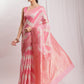 Janasya Peach Silk Blend Geometric Jacquard Saree | Swadesiicart