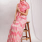 Janasya Peach Silk Blend Geometric Jacquard Saree | Swadesiicart