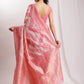 Janasya Peach Silk Blend Geometric Jacquard Saree | Swadesiicart
