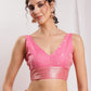 Janasya Peach Silk Blend Geometric Jacquard Saree | Swadesiicart