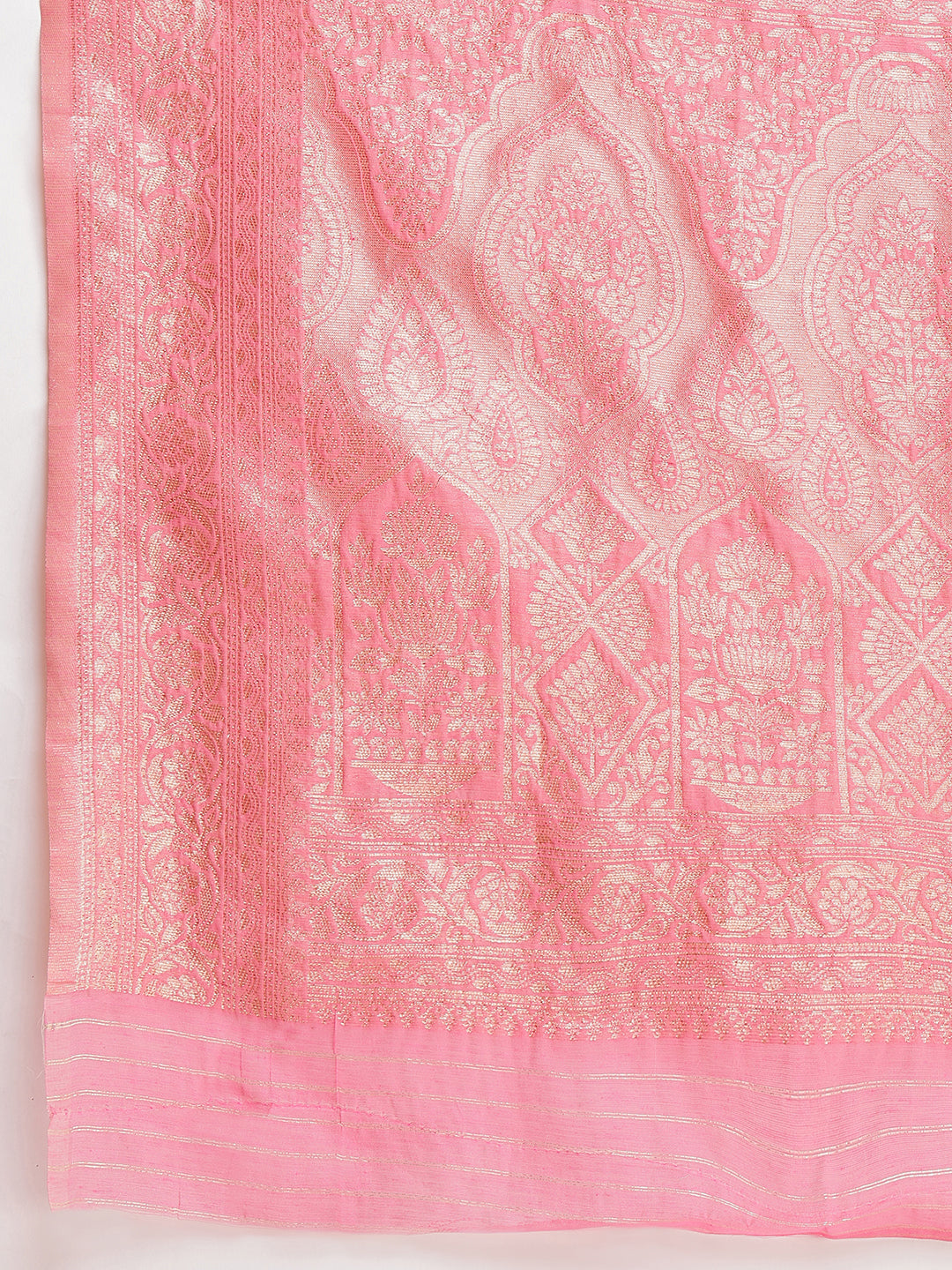Janasya Peach Silk Blend Geometric Jacquard Saree | Swadesiicart