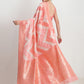 Janasya Peach Silk Blend Geometric Jacquard Saree | Swadesiicart