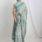 Janasya Light Blue Silk Blend Geometric Jacquard Saree | Swadesiicart