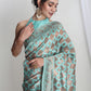 Janasya Light Blue Silk Blend Geometric Jacquard Saree | Swadesiicart