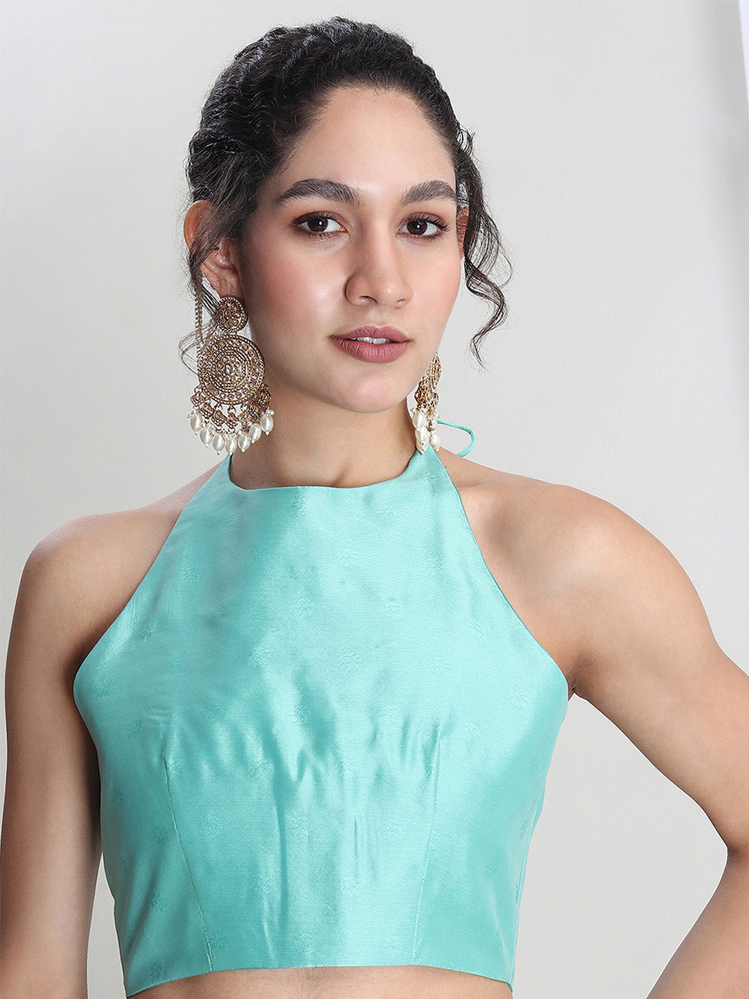Janasya Light Blue Silk Blend Geometric Jacquard Saree | Swadesiicart