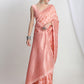 Janasya Peach Silk Blend Geometric Jacquard Saree | Swadesiicart