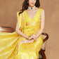 Janasya Yellow Silk Blend Floral Jacquard Saree | Swadesiicart