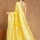 Janasya Yellow Silk Blend Floral Jacquard Saree | Swadesiicart
