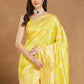 Janasya Yellow Silk Blend Floral Jacquard Saree | Swadesiicart
