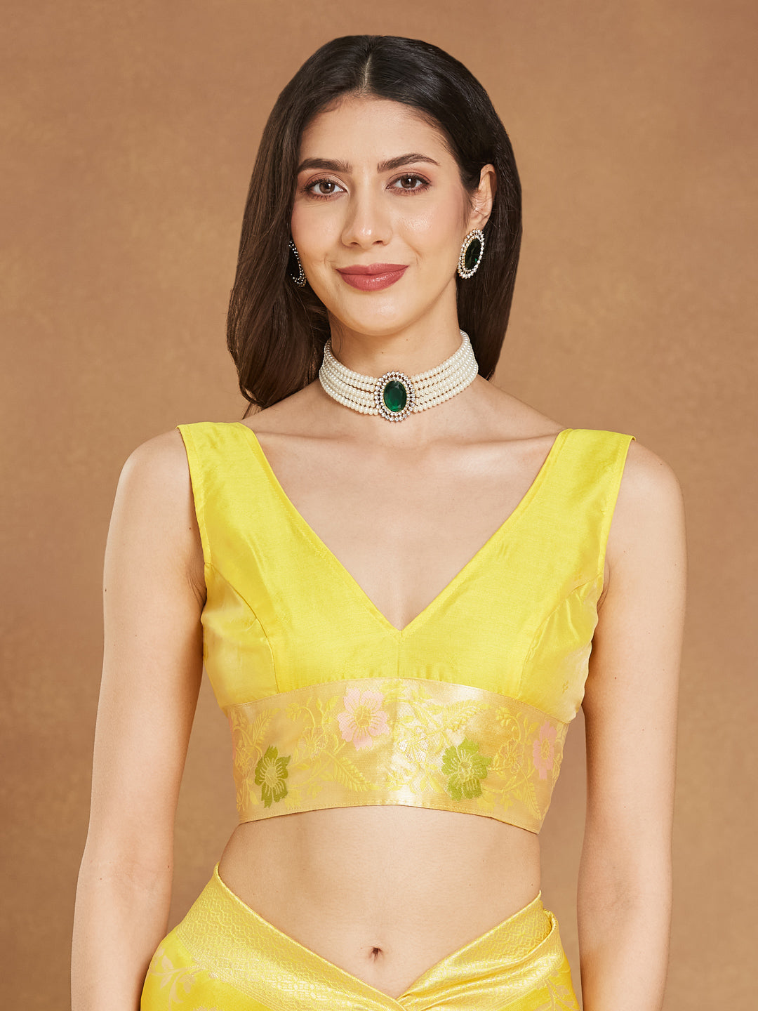 Janasya Yellow Silk Blend Floral Jacquard Saree | Swadesiicart