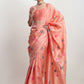 Janasya Peach Silk Blend Floral Jacquard Saree | Swadesiicart