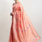 Janasya Peach Silk Blend Floral Jacquard Saree | Swadesiicart