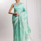 Janasya Sea Green Silk Blend Floral Jacquard Saree | Swadesiicart