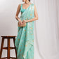 Janasya Sea Green Silk Blend Floral Jacquard Saree | Swadesiicart