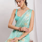 Janasya Sea Green Silk Blend Floral Jacquard Saree | Swadesiicart