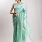 Janasya Sea Green Silk Blend Floral Jacquard Saree | Swadesiicart