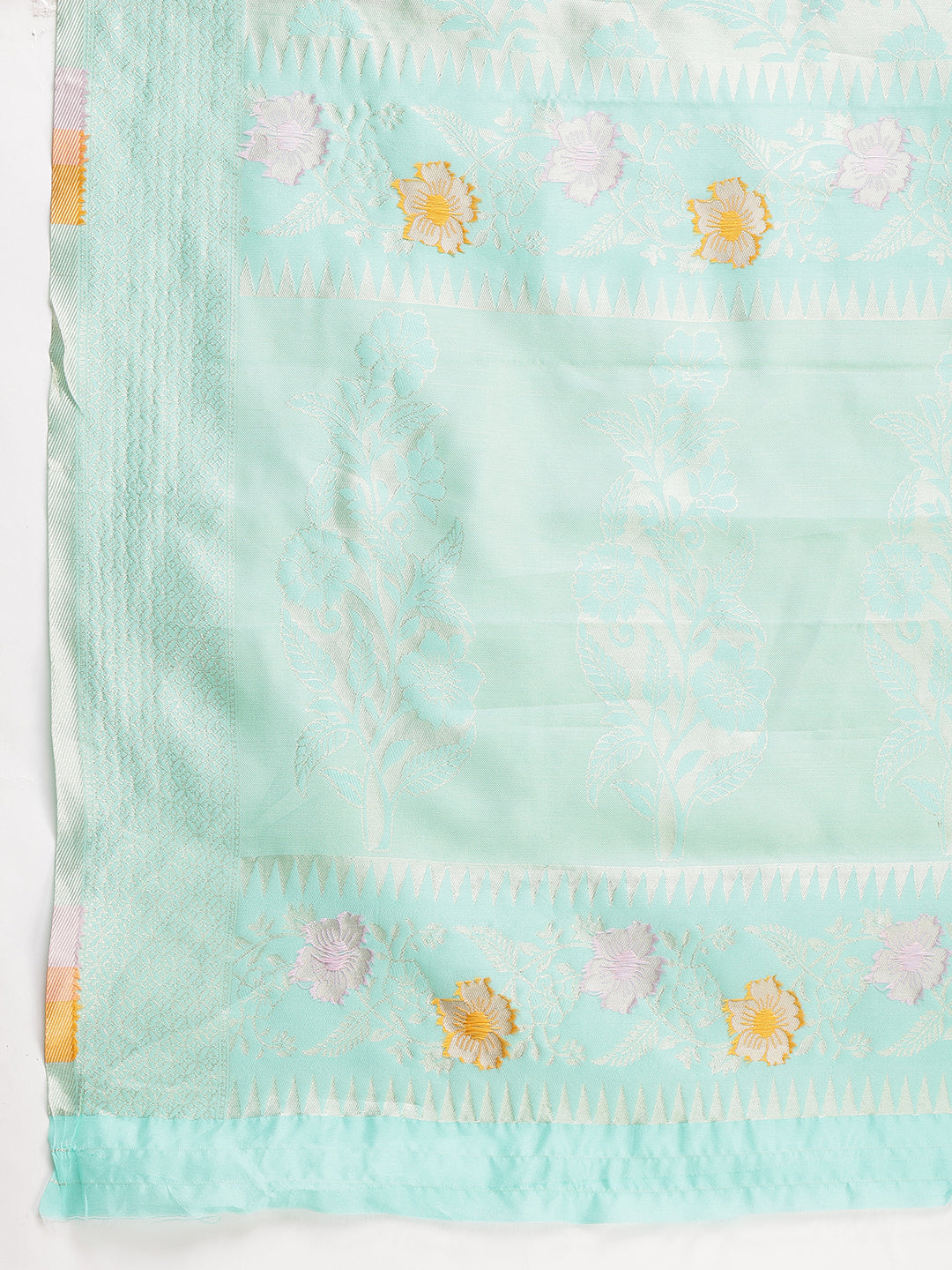 Janasya Sea Green Silk Blend Floral Jacquard Saree | Swadesiicart