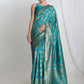 Janasya Teal Blue Silk Blend Floral Jacquard Saree | Swadesiicart