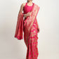 Janasya Pink Silk Blend Floral Jacquard Saree | Swadesiicart