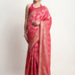 Janasya Pink Silk Blend Floral Jacquard Saree | Swadesiicart