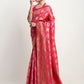 Janasya Pink Silk Blend Floral Jacquard Saree | Swadesiicart