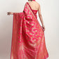 Janasya Pink Silk Blend Floral Jacquard Saree | Swadesiicart