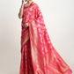 Janasya Pink Silk Blend Floral Jacquard Saree | Swadesiicart
