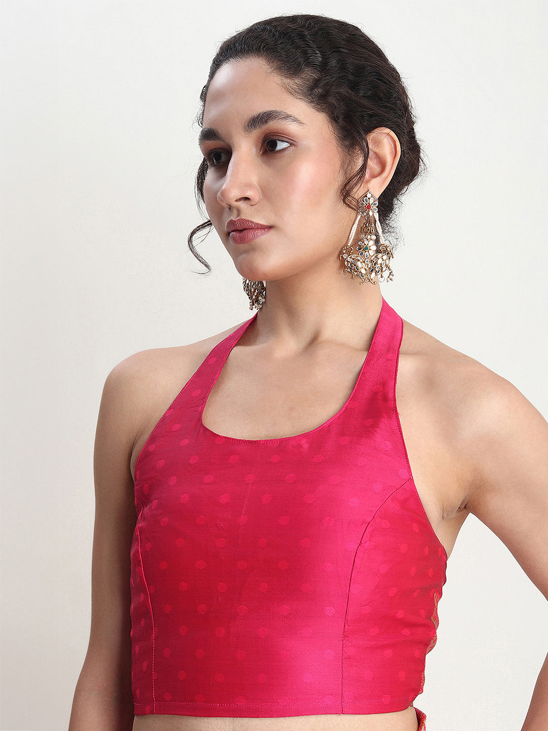 Janasya Pink Silk Blend Floral Jacquard Saree | Swadesiicart