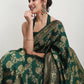 Janasya Dark Green Silk Blend Floral Jacquard Saree | Swadesiicart