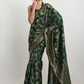 Janasya Dark Green Silk Blend Floral Jacquard Saree | Swadesiicart