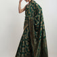 Janasya Dark Green Silk Blend Floral Jacquard Saree | Swadesiicart