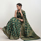 Janasya Dark Green Silk Blend Floral Jacquard Saree | Swadesiicart