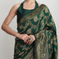 Janasya Dark Green Silk Blend Floral Jacquard Saree | Swadesiicart