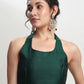 Janasya Dark Green Silk Blend Floral Jacquard Saree | Swadesiicart