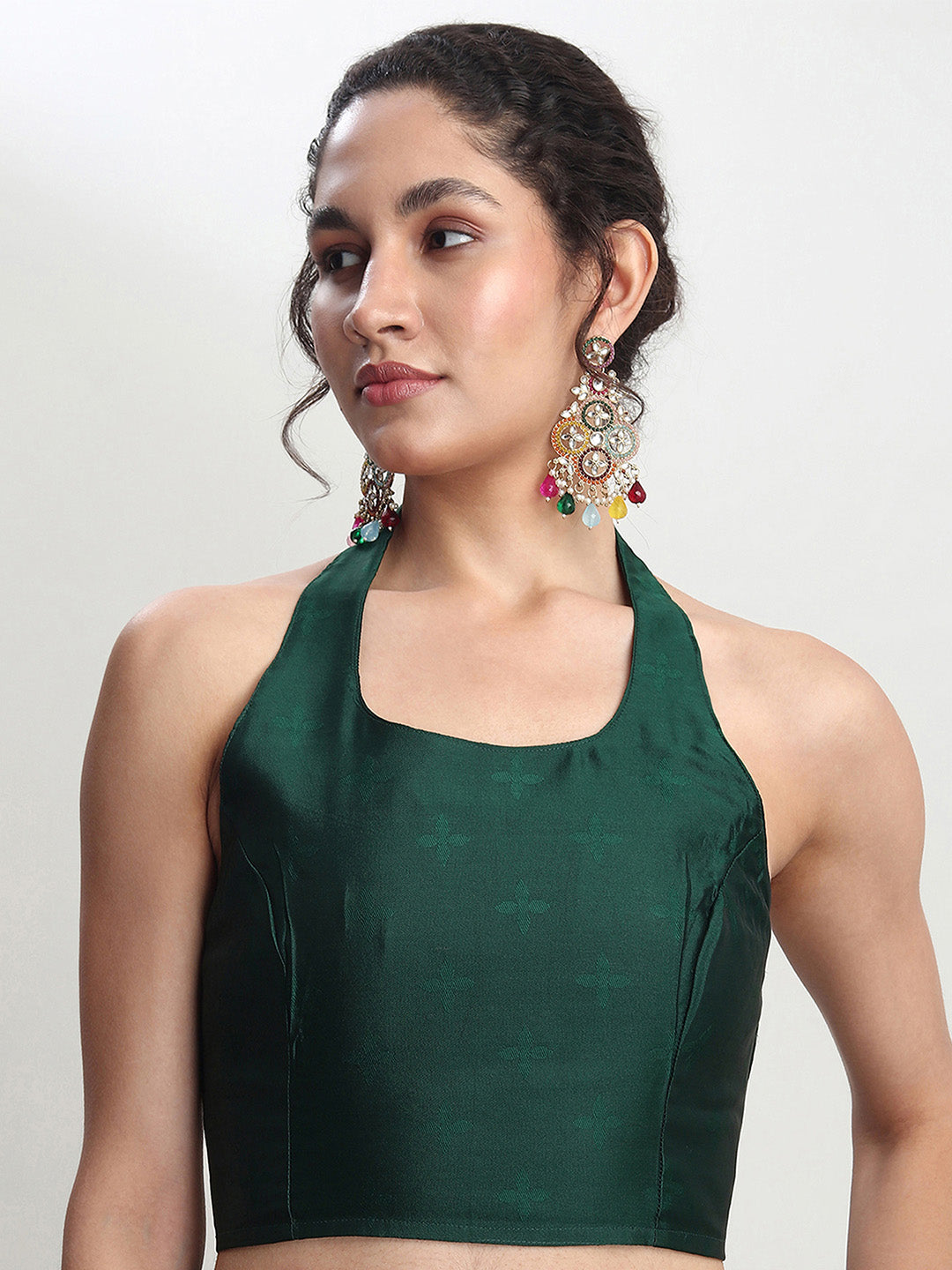 Janasya Dark Green Silk Blend Floral Jacquard Saree | Swadesiicart