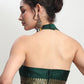 Janasya Dark Green Silk Blend Floral Jacquard Saree | Swadesiicart