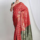 Janasya Red Silk Blend Ethnic Motifs Jacquard Saree | Swadesiicart